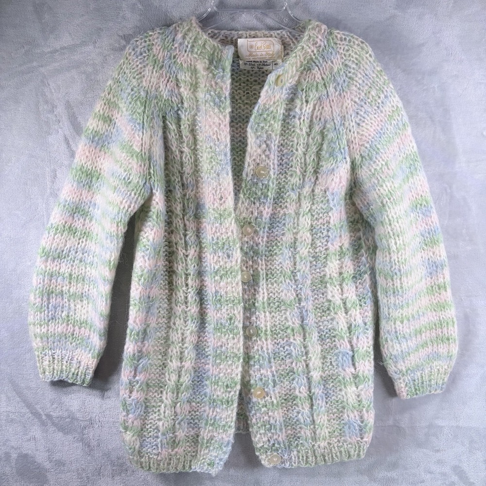 Vintage Italian Mohair Wool Cardigan Pastel Knit Made in Italy‎ Size 40